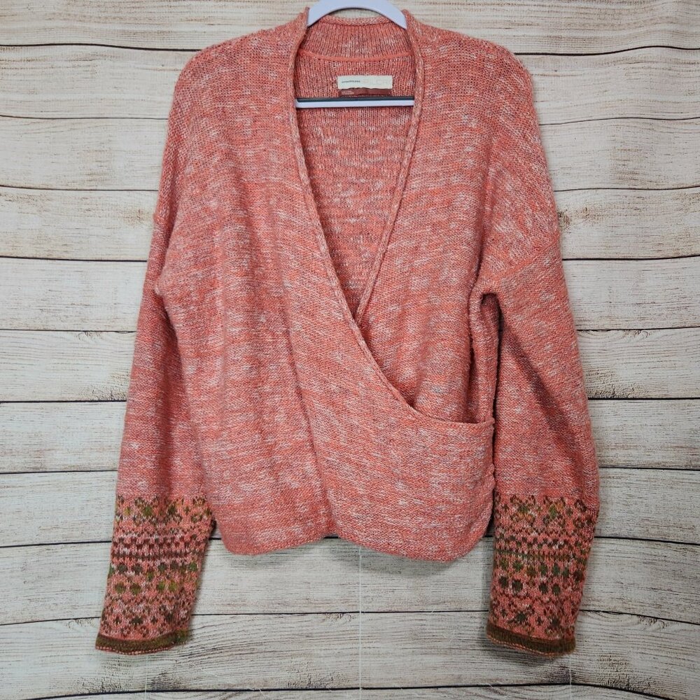 Anthro Anthropologie Pilcro L Large wrap sweater cotton fairisle v-neck
